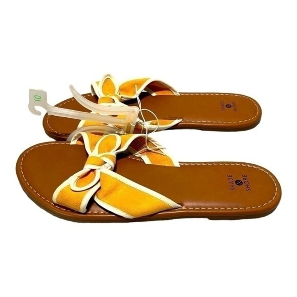 Shade & Shore Yellow White Bow Knot Slip-On Sandals Women’s Size 10 - Picture 6 of 9